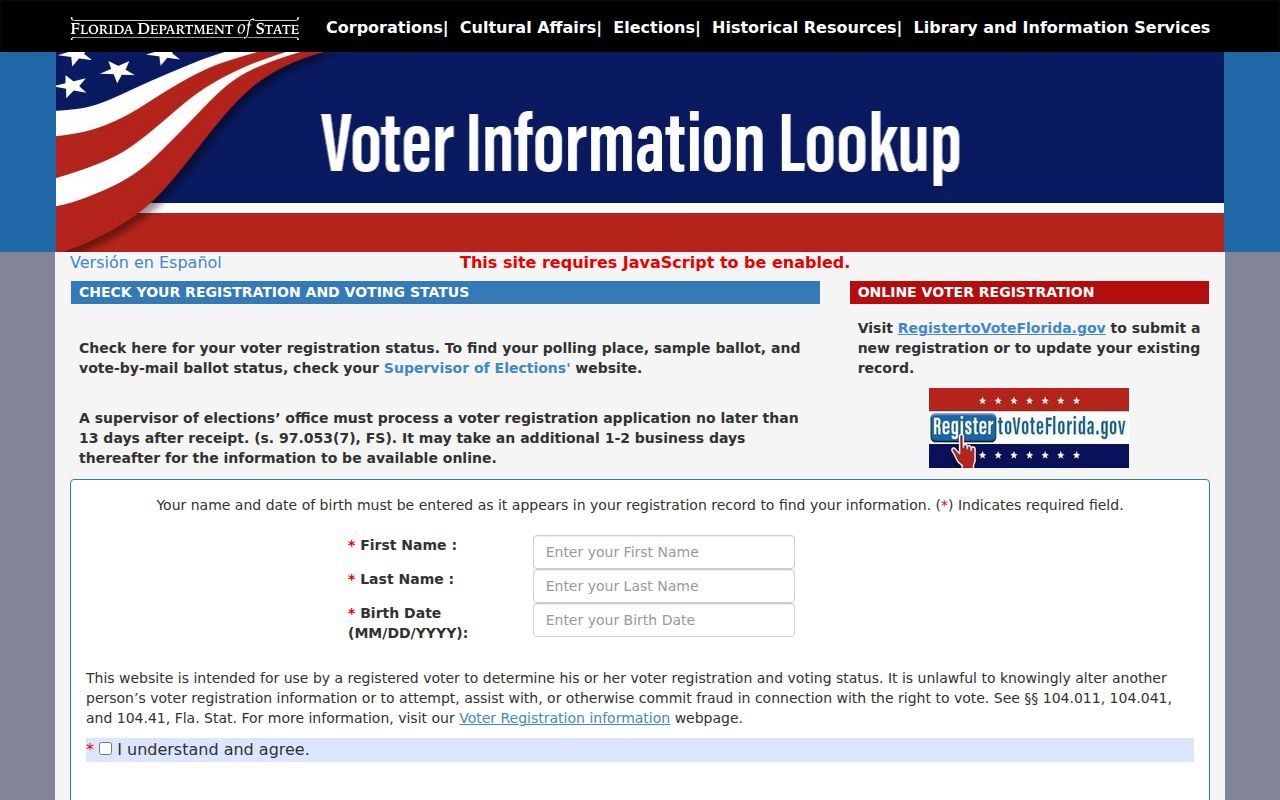 Florida voter status lookup used to verify a known Parkland voter