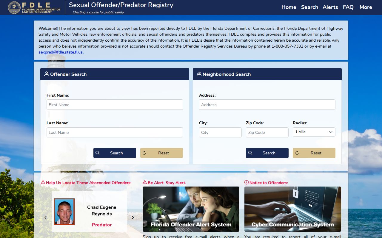 Florida official offender registry search used for Parkland safety research
